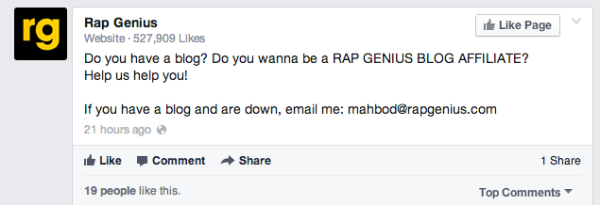 rapgenius-affiliate-facebook-post