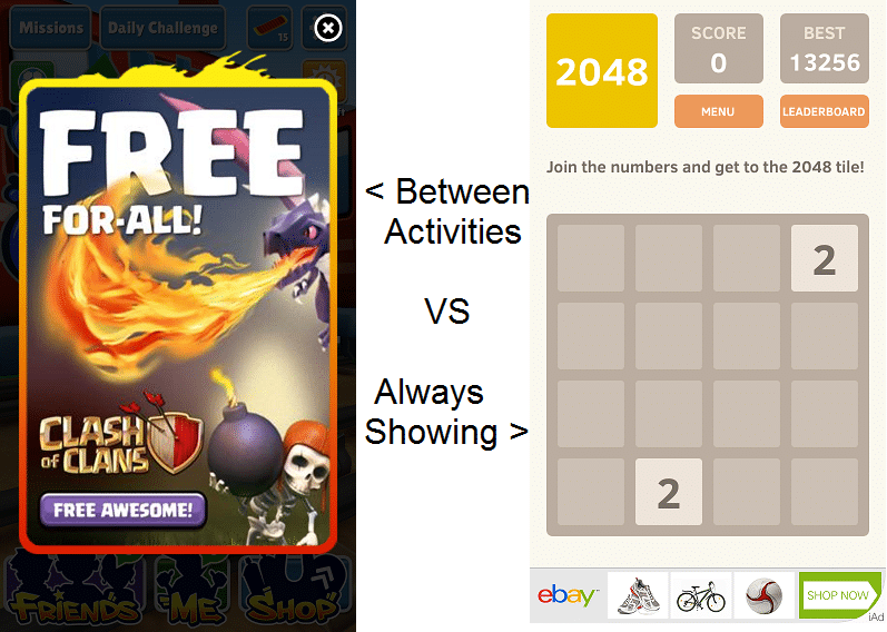 In App Ads Between Activities vs Always Showing