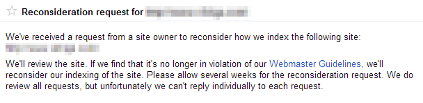 Reconsideration request auto response