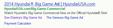 Hyundai Super Bowl PPC Ad Bing