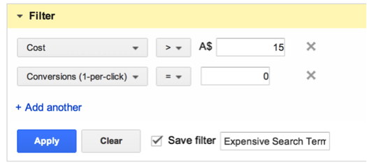 setting up an sqr filter in AdWords