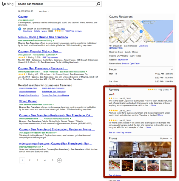 Yelp Bing integration 