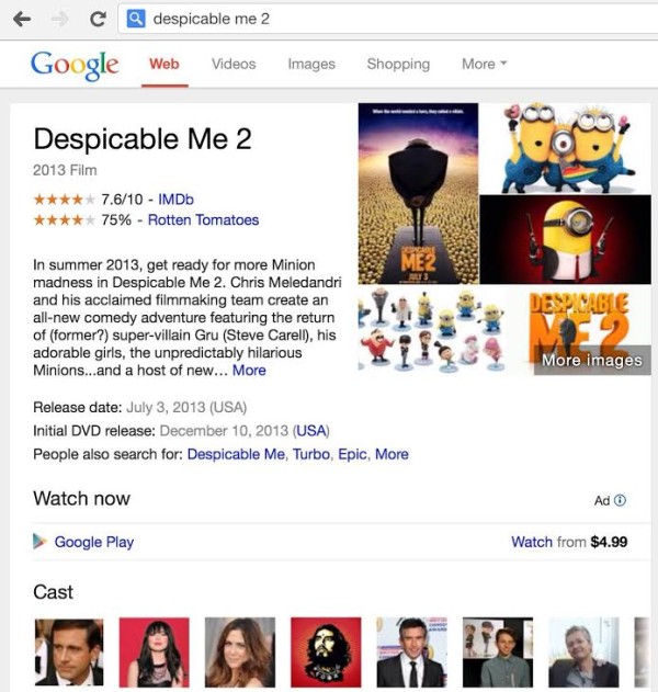 Ads in Google Knowledge Graph Despicable Me 2