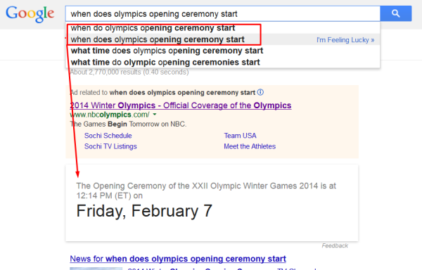 Google knowledge box when does the olympics opening ceremonies start