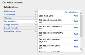 AdWords Bid Simulator Columns