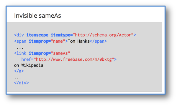 Schema.org disambiguated  (using “SameAs”) to a freebase mid for the item