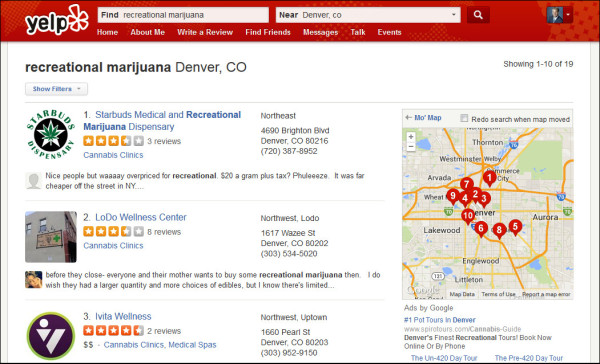 Recreational Marijuana businesses in Yelp