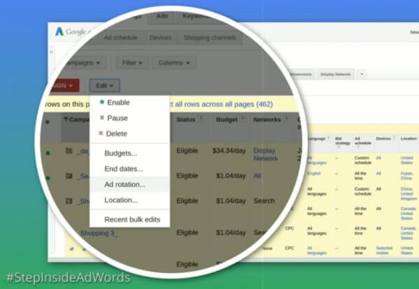 Bulk Actions AdWords