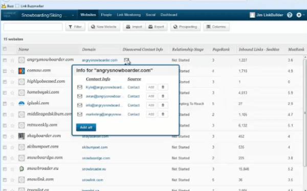 Link Building Database Screen Shot