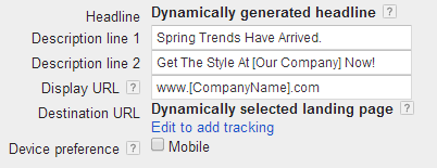 Creating a dynamic search ad in AdWords