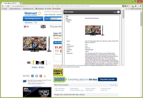 microdata.inspector plugin used on a walmart product page