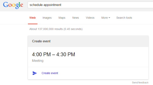 Google calendar in search