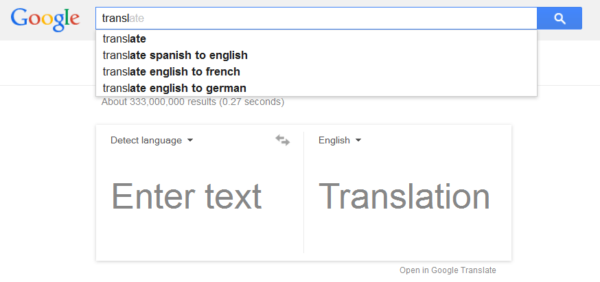 Google search translation feature July 2014