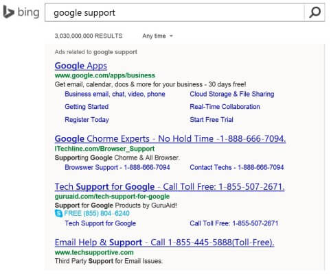 Bing SERP Google Support