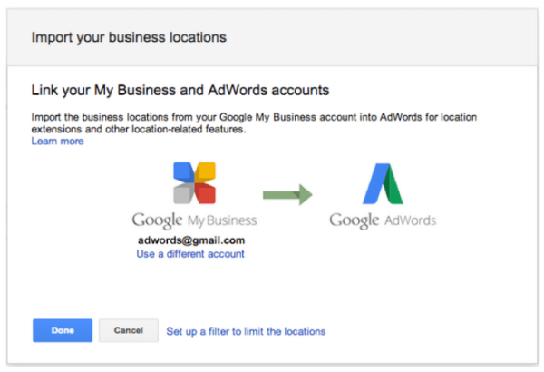 Account level adwords local extensions