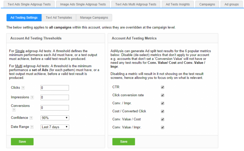 Setting up ppc ad testing in AdAlysis