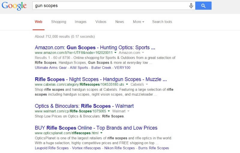 Google AdWords new policy center no ads for gun scopes