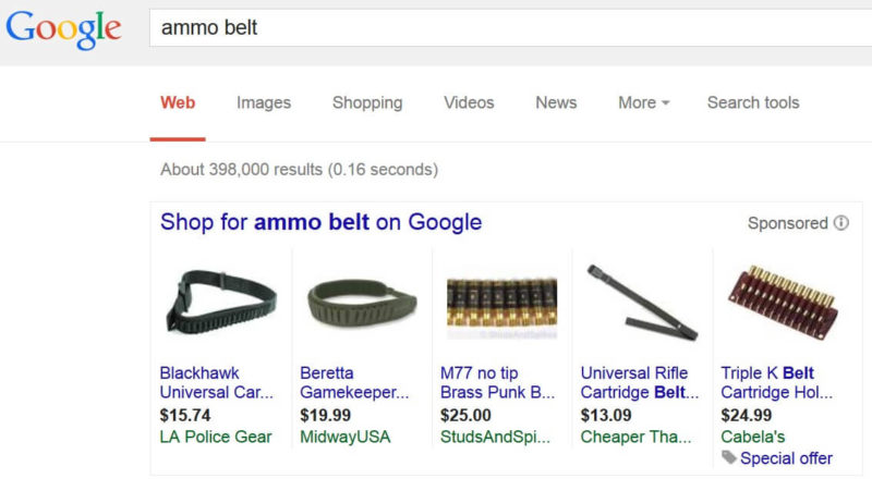 Google adwords new policy ammo belts