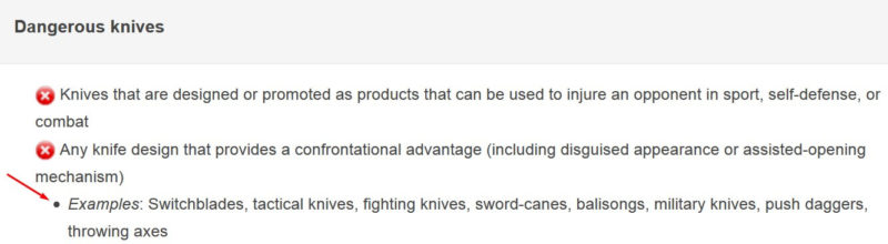 Google AdWords ad policy new on knives