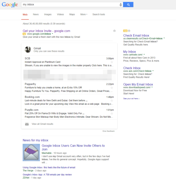 Gmail Inbox in search results