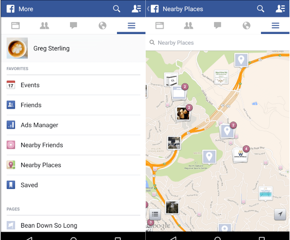 Facebook nearby places 