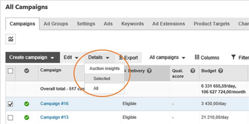 bing ads auction insights in web UI