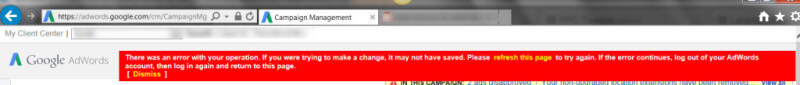 Google AdWords red banner bar of death