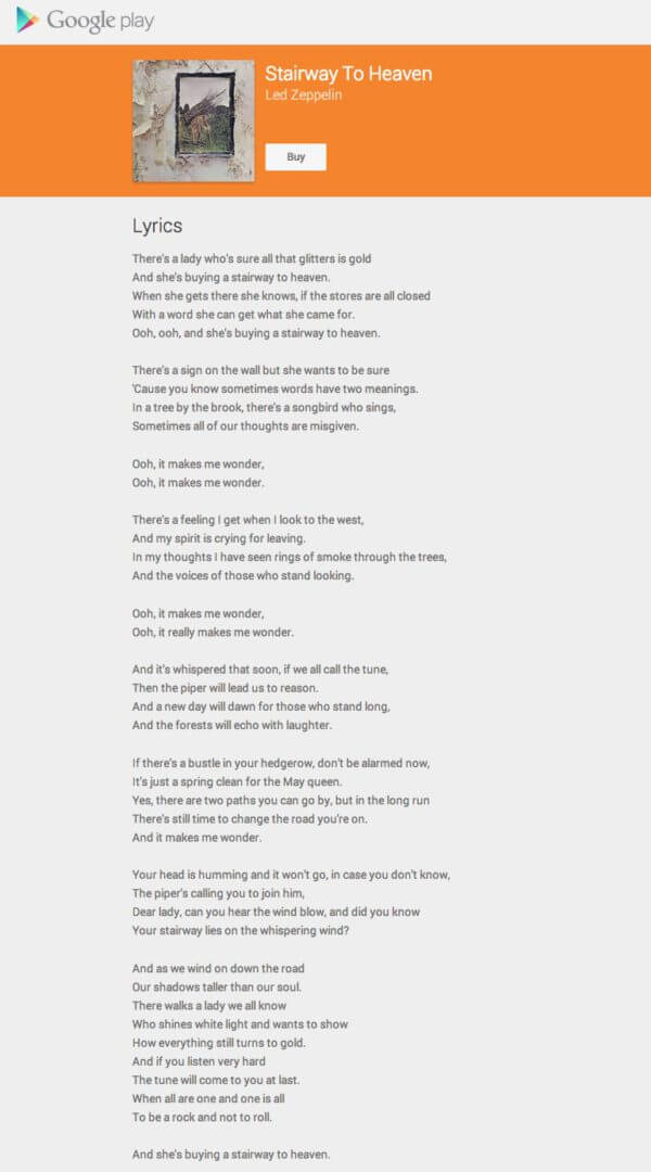 stairway to heaven lyrics on google play