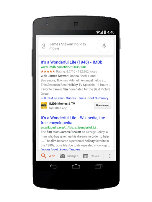 app content in mobile search results