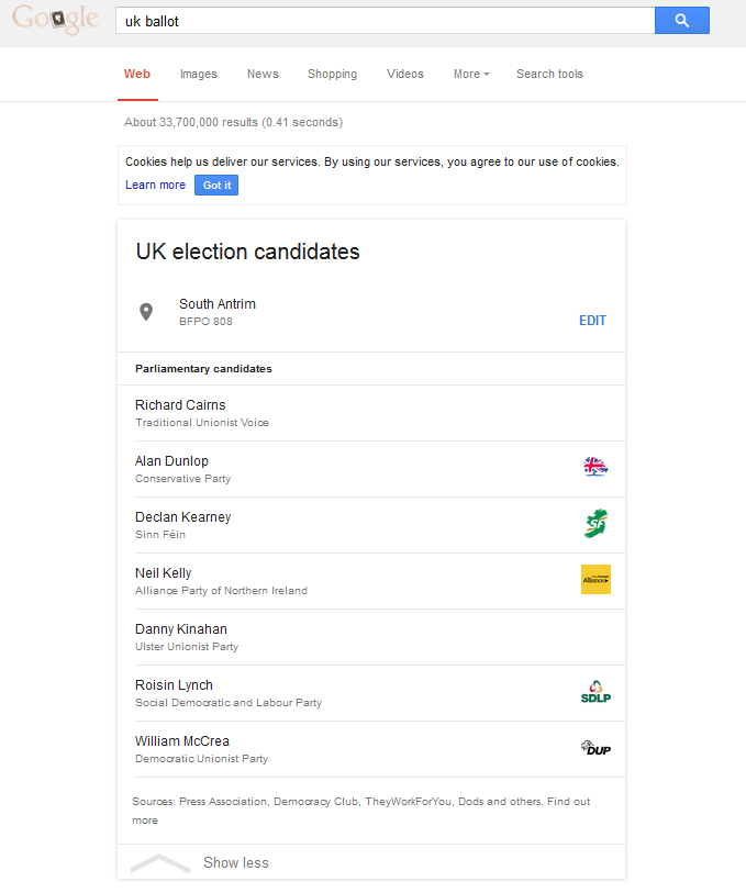 UK election google search results