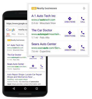 google adwords three-pack location ads