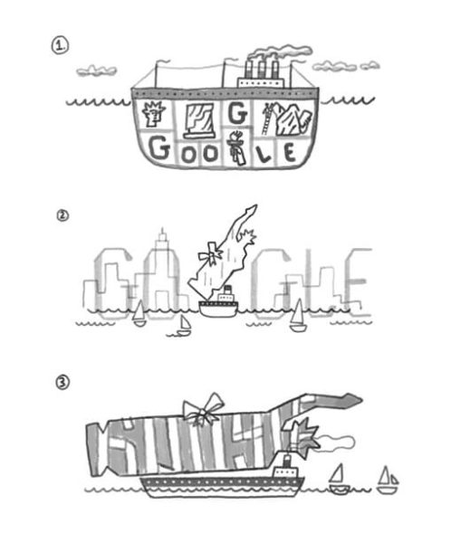 Google doodle statue of liberty sketches