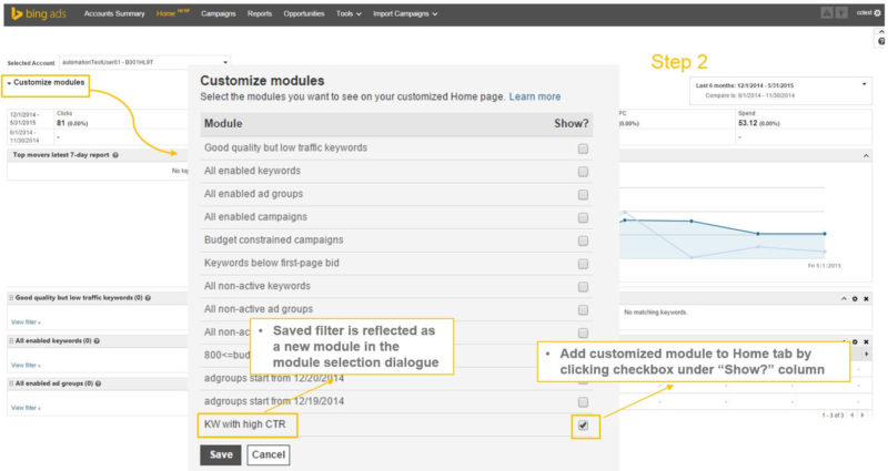 customize modules bing ads home page