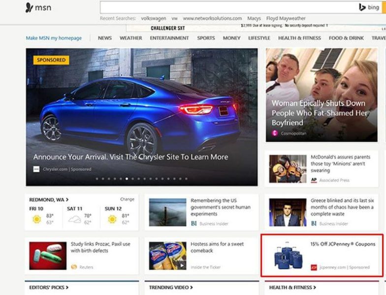 bing native ads on msn.com
