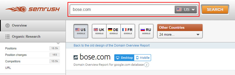 Enter Domain in SEMrush