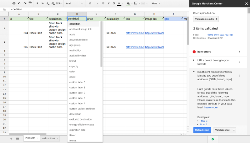 google pla sheets add on