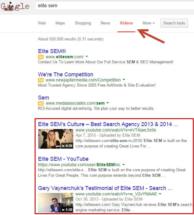 YouTube Videos in Google Video Search