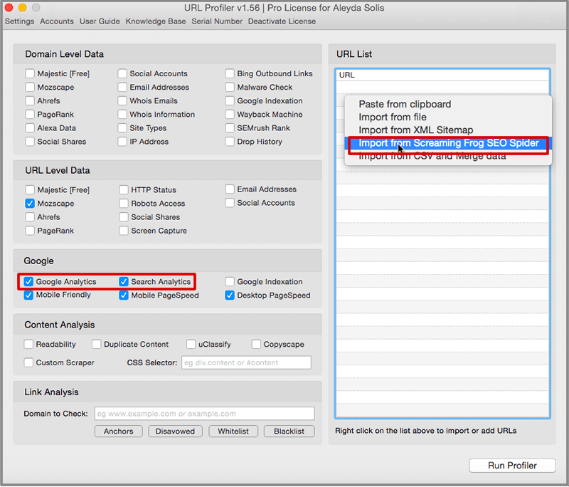 URLProfiler Integration with Google Analytics and Search Console