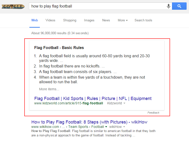 Flag Football Featured Snippet