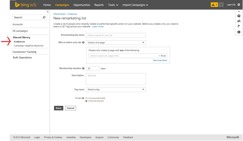 set up bing ads retargeting