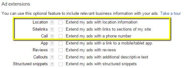 The Standard setting limits your Ad extensions options.