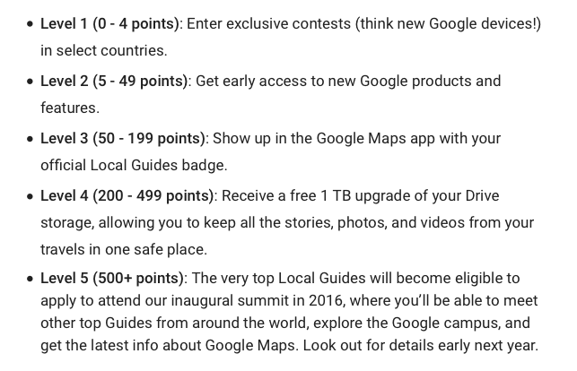 Local guides point totals