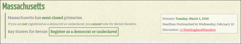 Screenshot of Massachusetts voting requirements
