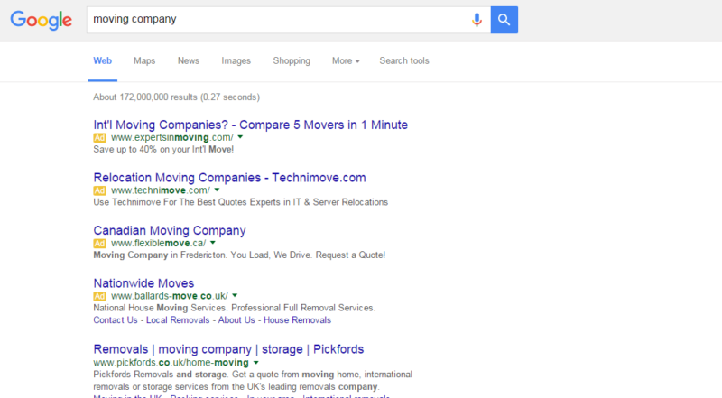 four text ads in google search results