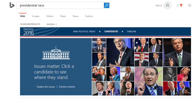 bing presidential race search