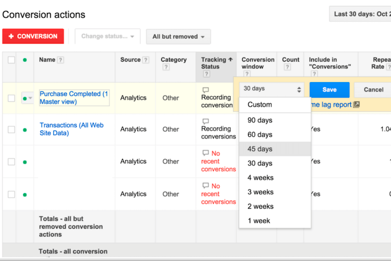 updating conversion window length in adwords