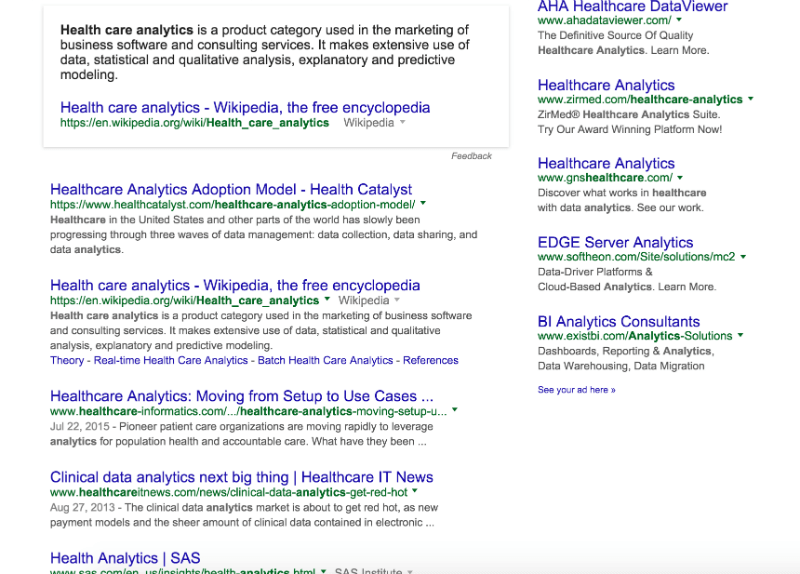 health-care-analytics-SERP-screenshot