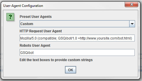 How to set up a custom user agent in Screaming Frog.