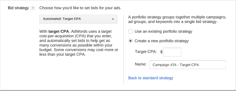 new set up for adwords automated bidding