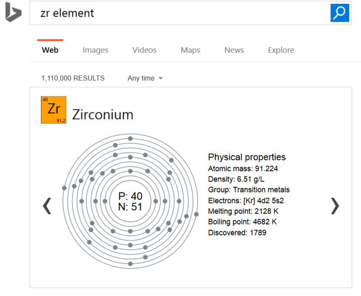 Bing periodic table element result